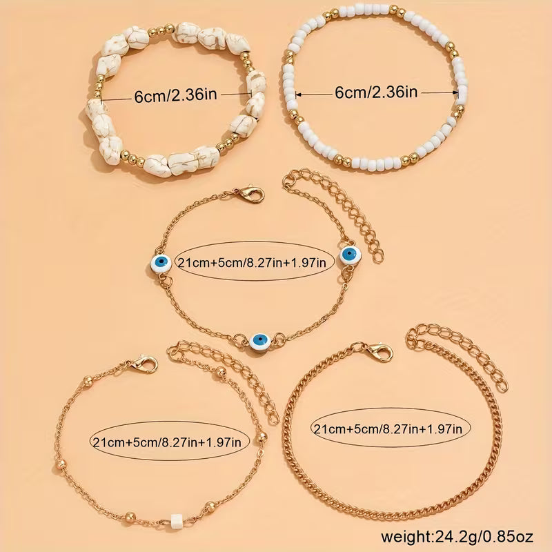 Boho Pearl Ankle Bracelet Set
