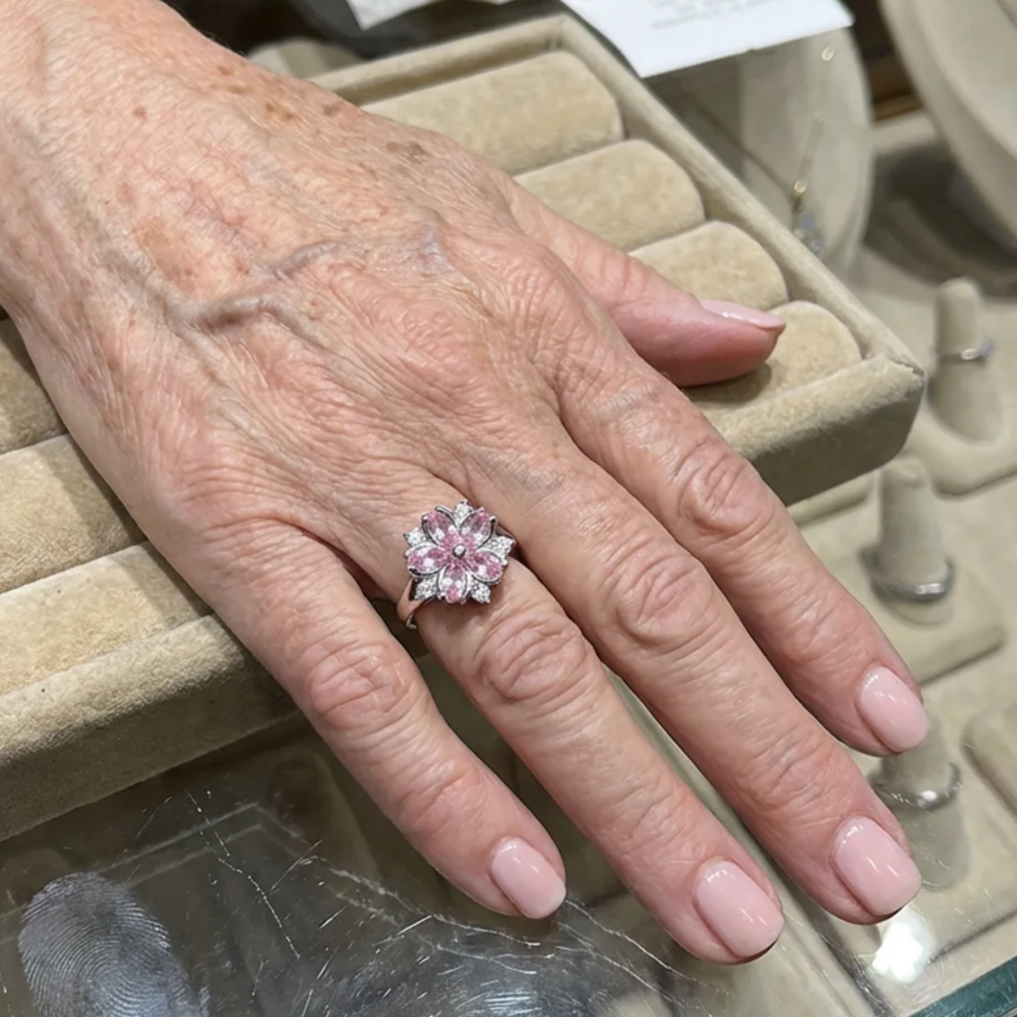 Elegant Rosé Sapphire Cherry Blossom Adjustable Ring