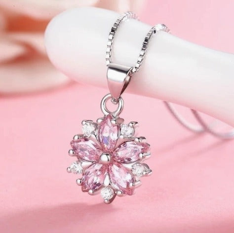 Elegant Rosé Sapphire Cherry Blossom Necklace