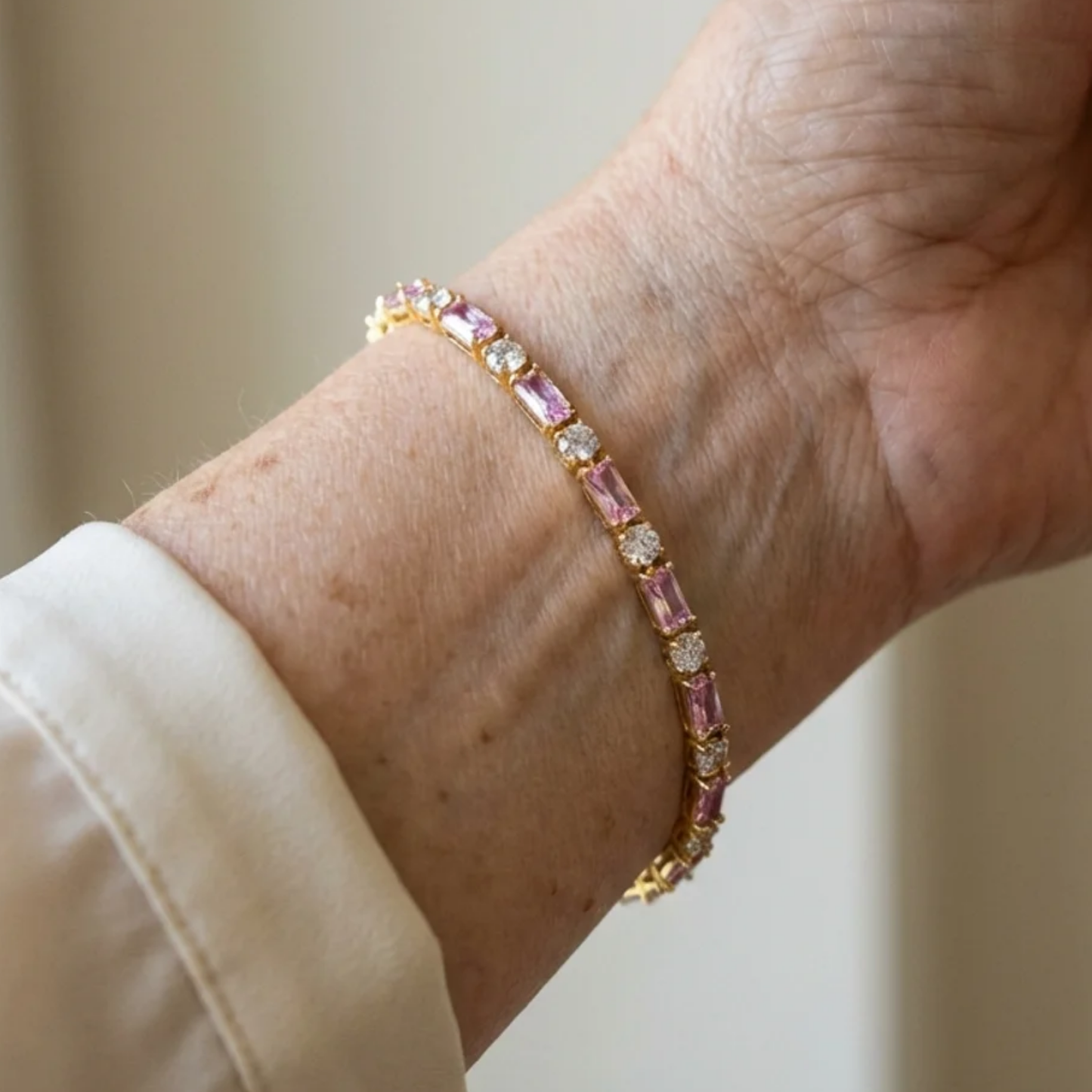 Sophisticated Rosé Sapphire Gold Tennis Bracelet