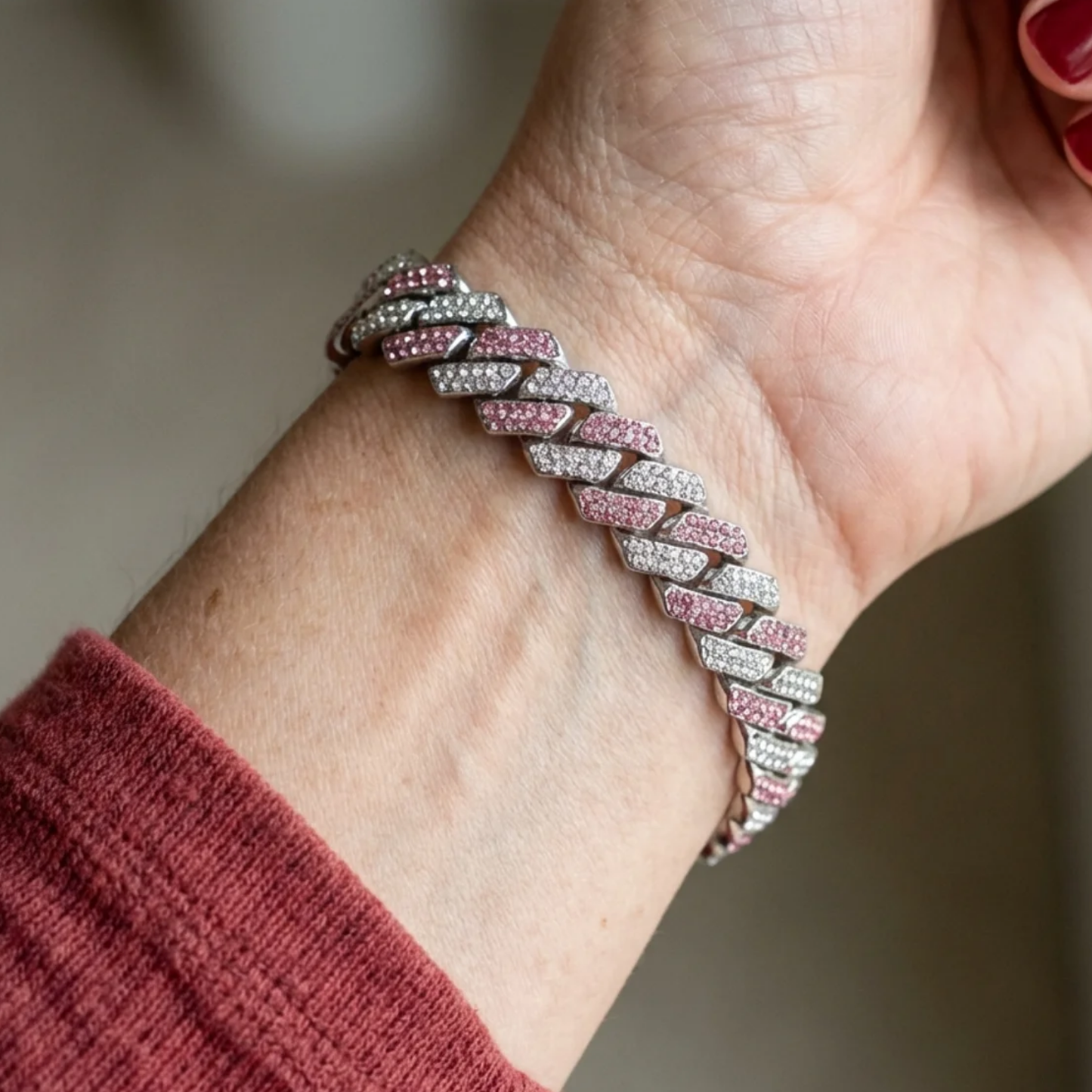 Premium Rosé Sapphire Buckle Cuban Bracelet
