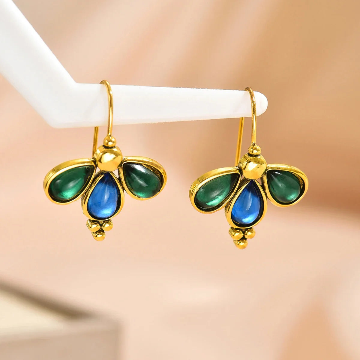 Teal Stone Wing Earrings