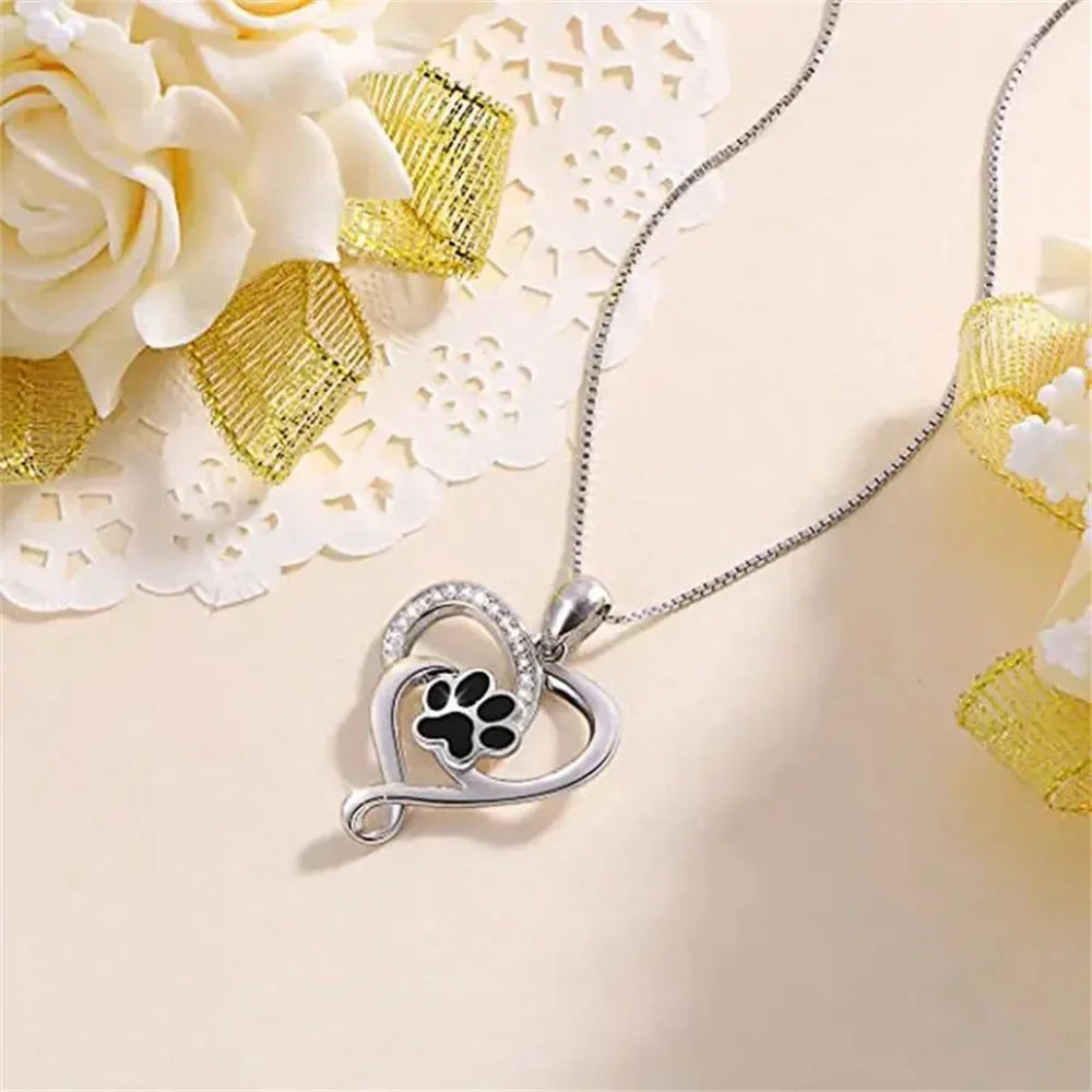 Silver Paw-Print Heart Necklace