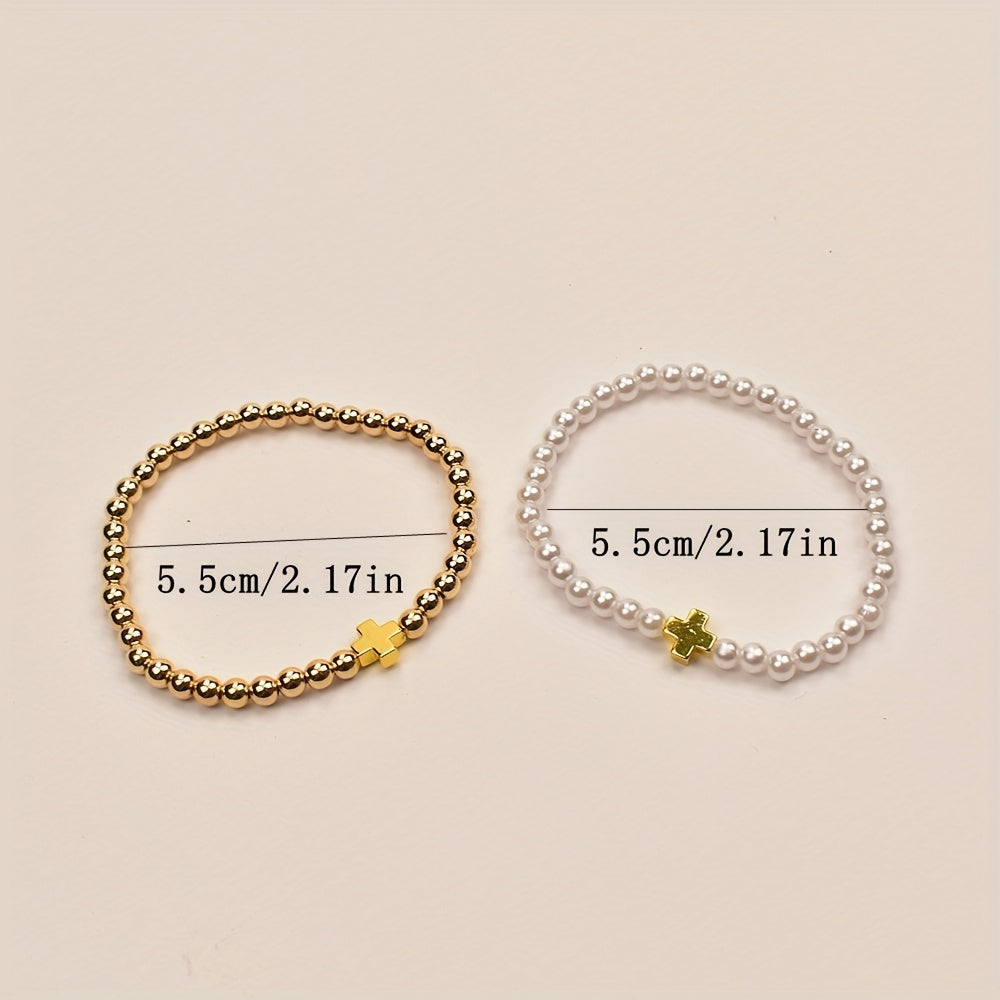 Delicate Pearl Cross Bracelet Set size guide