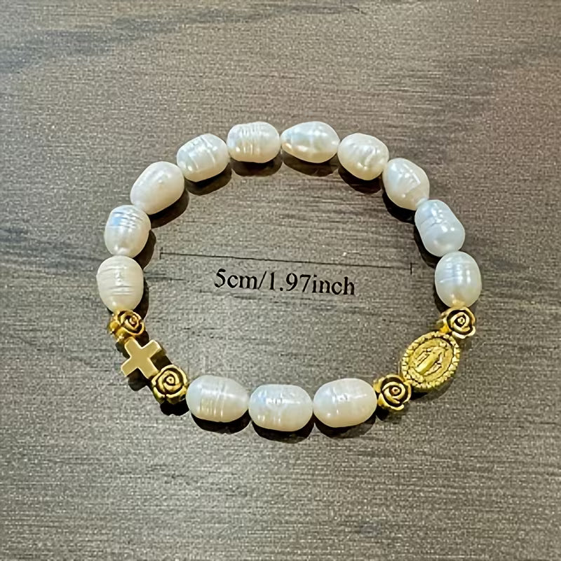 Elegant Pearl Flower Faith Bracelet