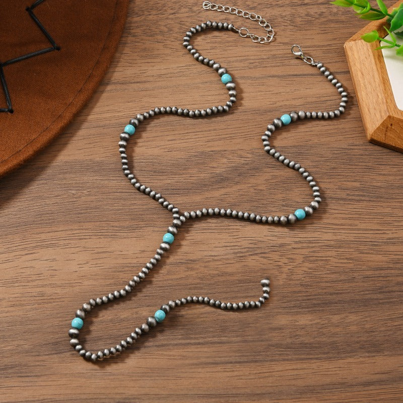 Modern Turquoise Long Beaded Necklace