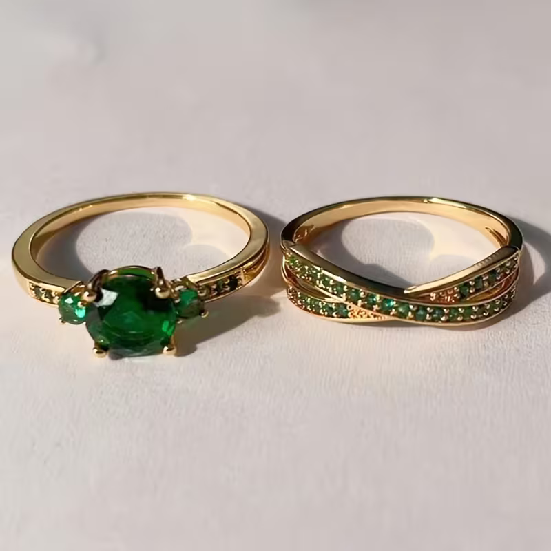 Elegant Gold Gemstone Duo Ring Set