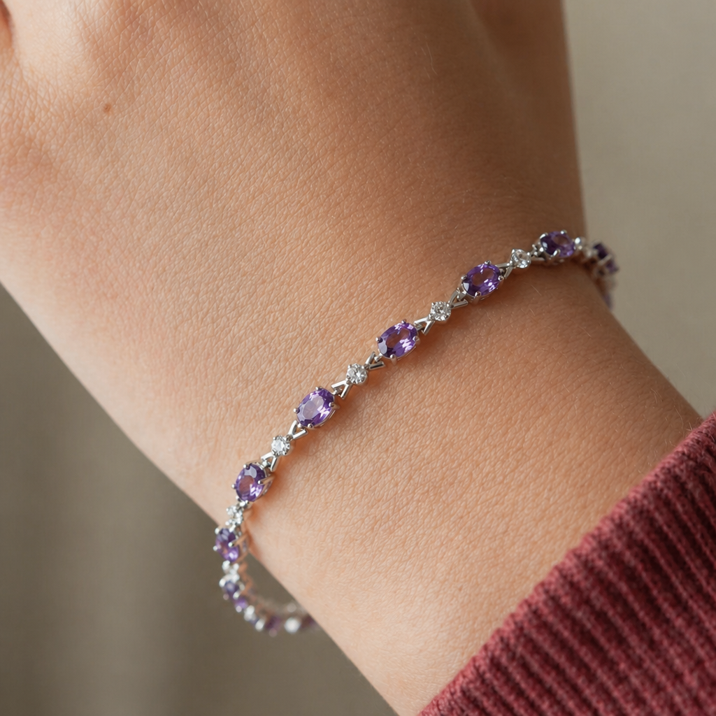 Elegant Amethyst White Gold Bracelet