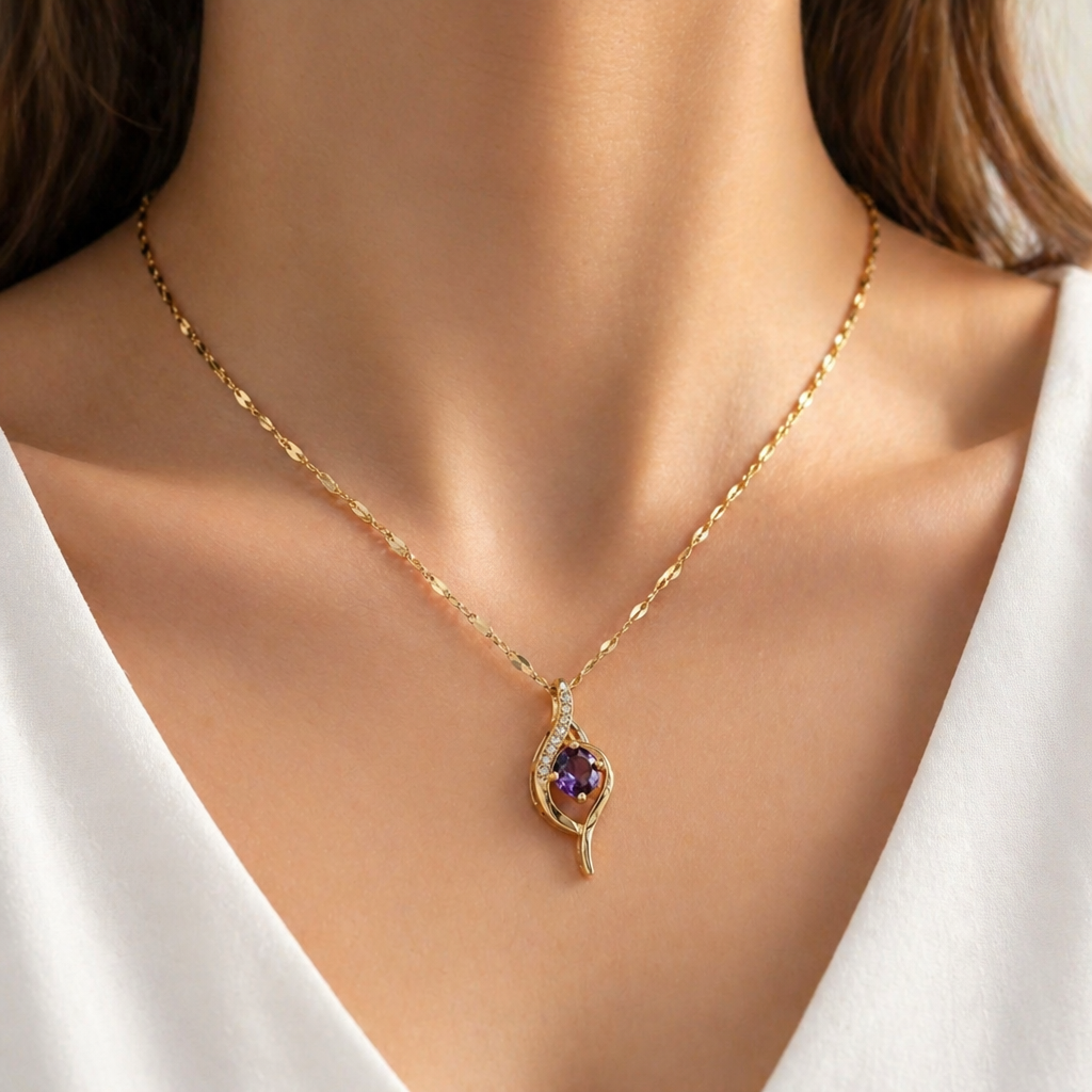 Sophisticated Amethyst Gold Necklace