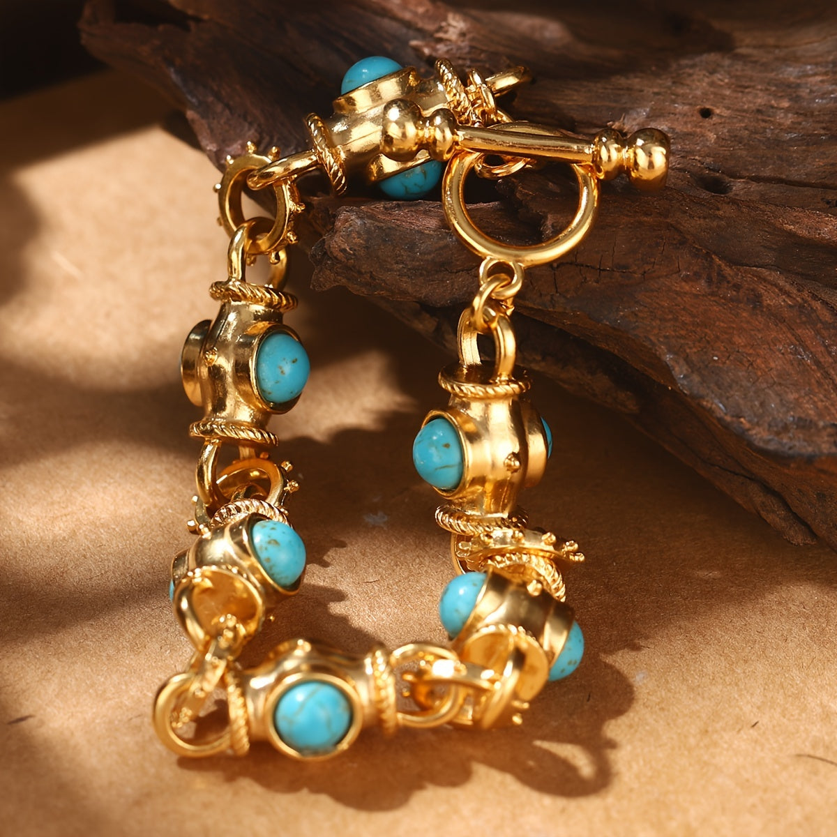 Elegant Turquoise Cabochon Link Bracelet