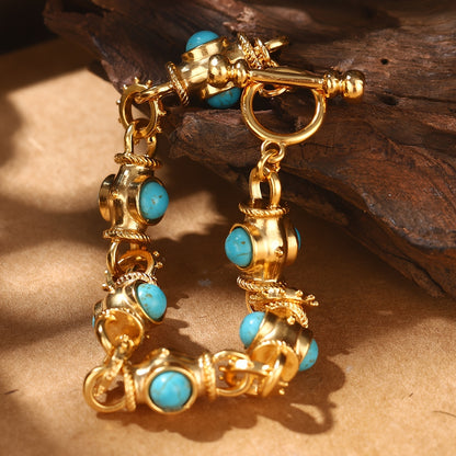 Elegant Turquoise Cabochon Link Bracelet