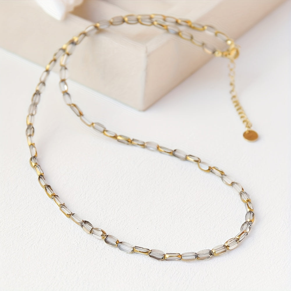 Vintage Iridescent Oval Bead Necklace in white