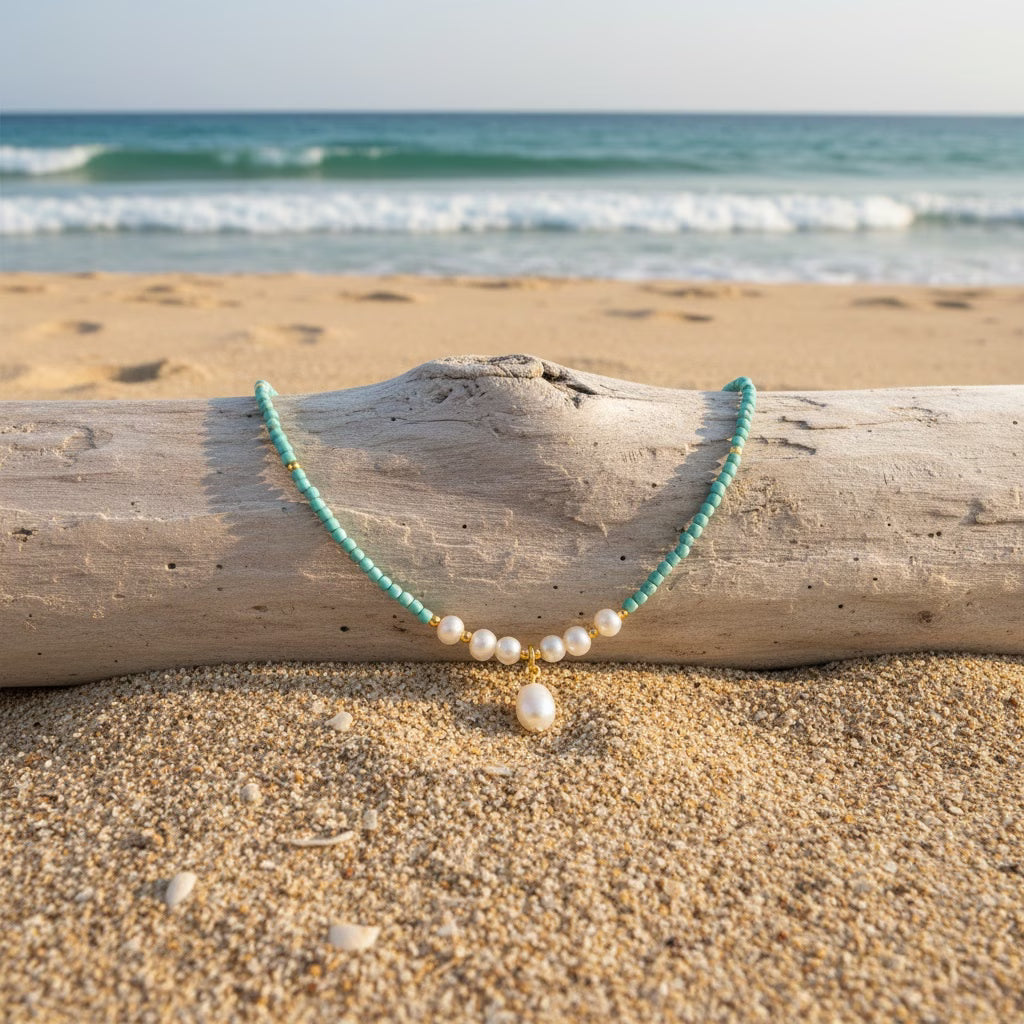Premium Minimal Turquoise and Pearl Necklace