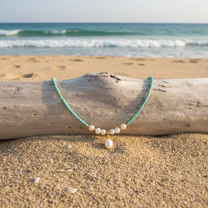 Premium Minimal Turquoise and Pearl Necklace