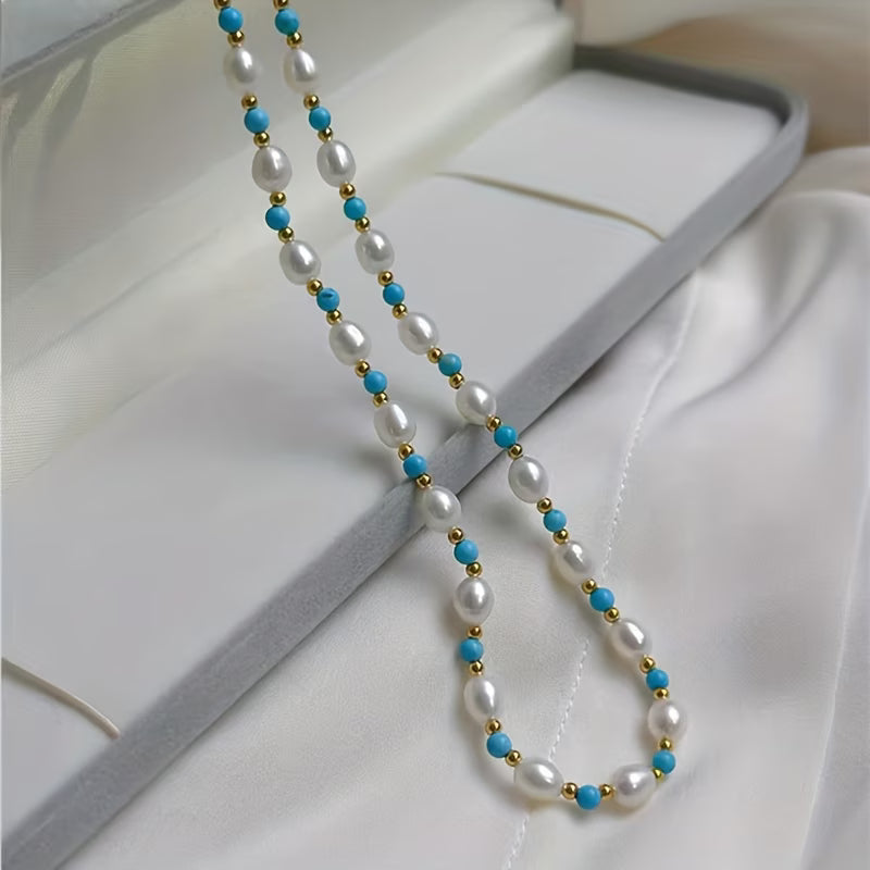 Sophisticated Pearl and Turquoise Beads Bracelet