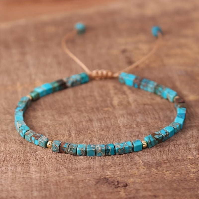 Adjustable Bold Square Stone Turquoise Bracelet
