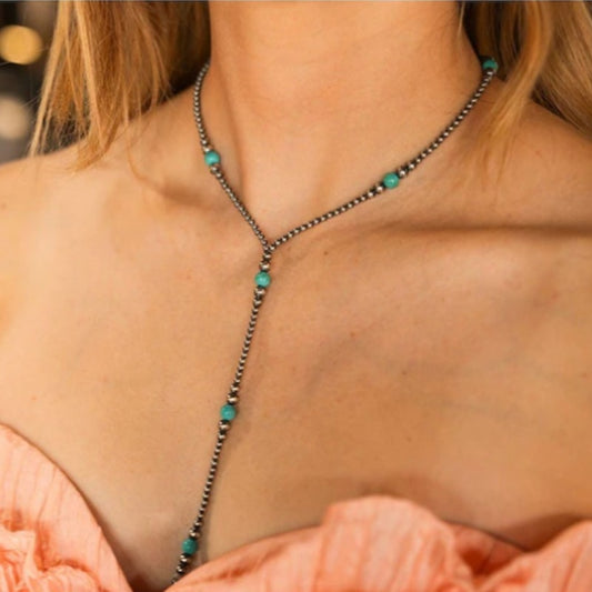 Modern Turquoise Long Beaded Necklace
