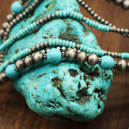 Turquoise Contrast Beaded Necklace & Earrings Set (5 pcs)