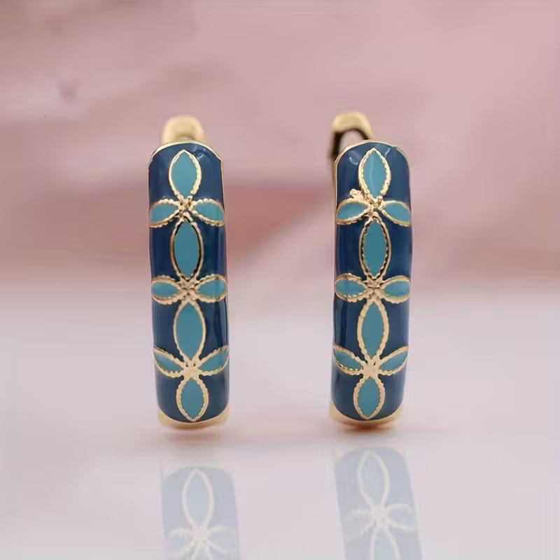 Vintage Turquoise Floral Hoop Earrings