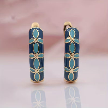 Vintage Turquoise Floral Hoop Earrings