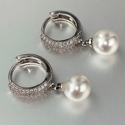 Refined Pearl Drop Hoop Earrings detail