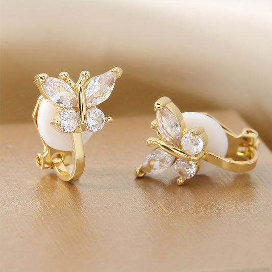 Elegant Zirconia Butterfly Clip Earrings