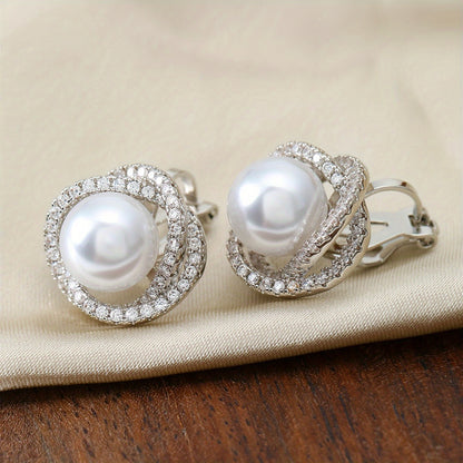 Classic Pearl Halo Clip Earrings in silver