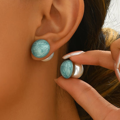Two in One Pearl Turquoise Stud Earrings