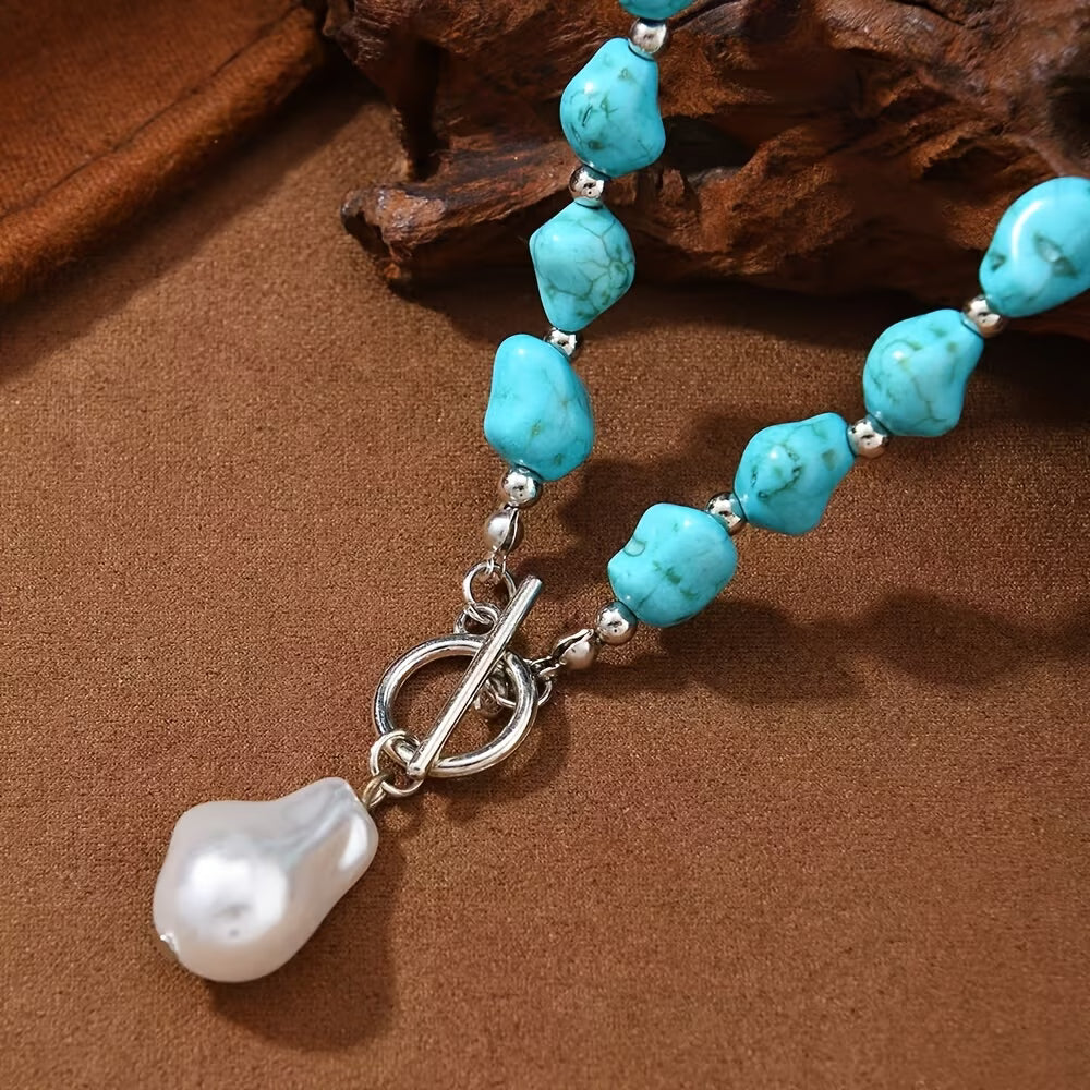 Turquoise & Pearl Silver Necklace