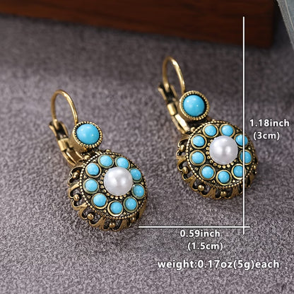 Premium Pearl Bloom and Turquoise Earrings