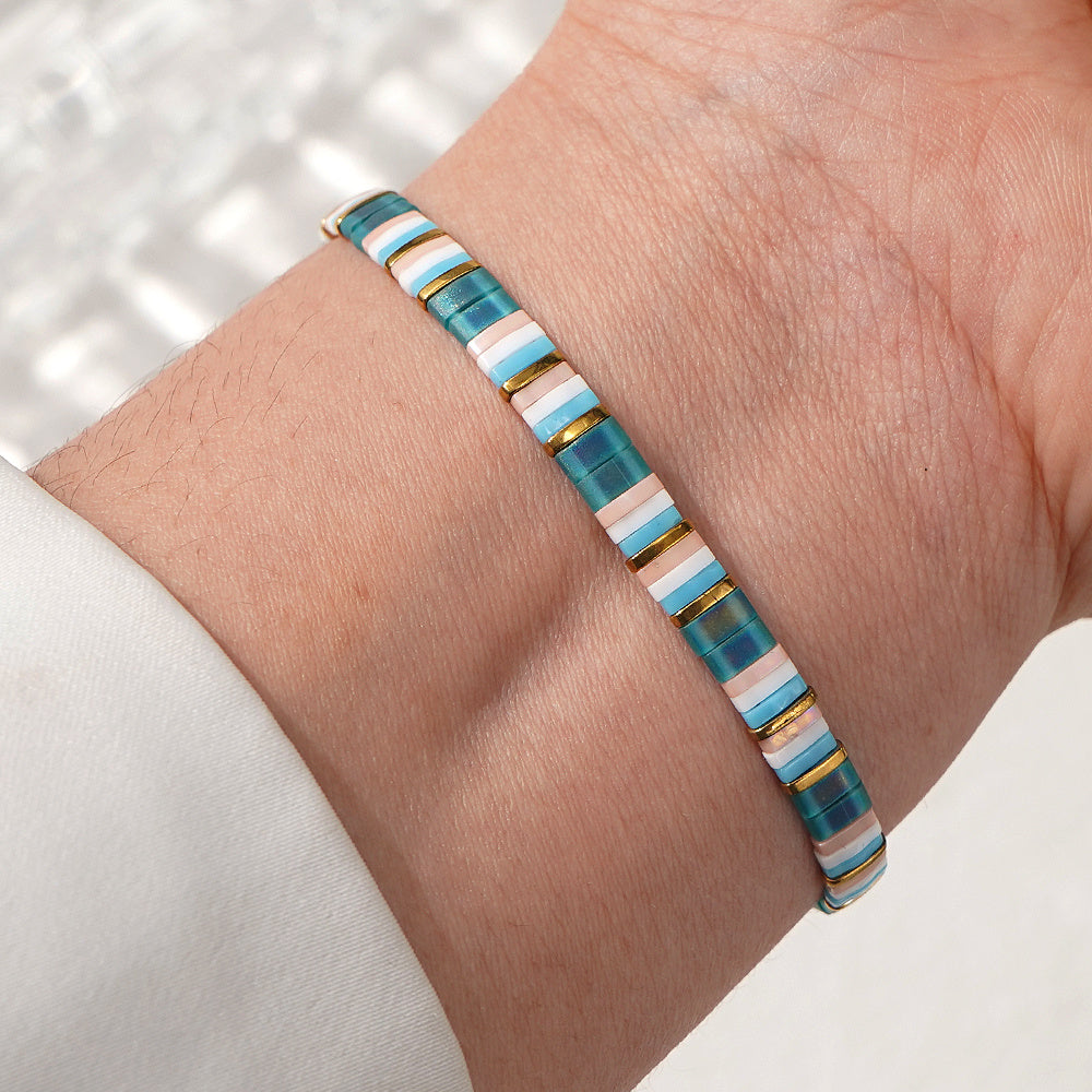 Bohemian Turquoise Tile Bracelet worn on the wrist