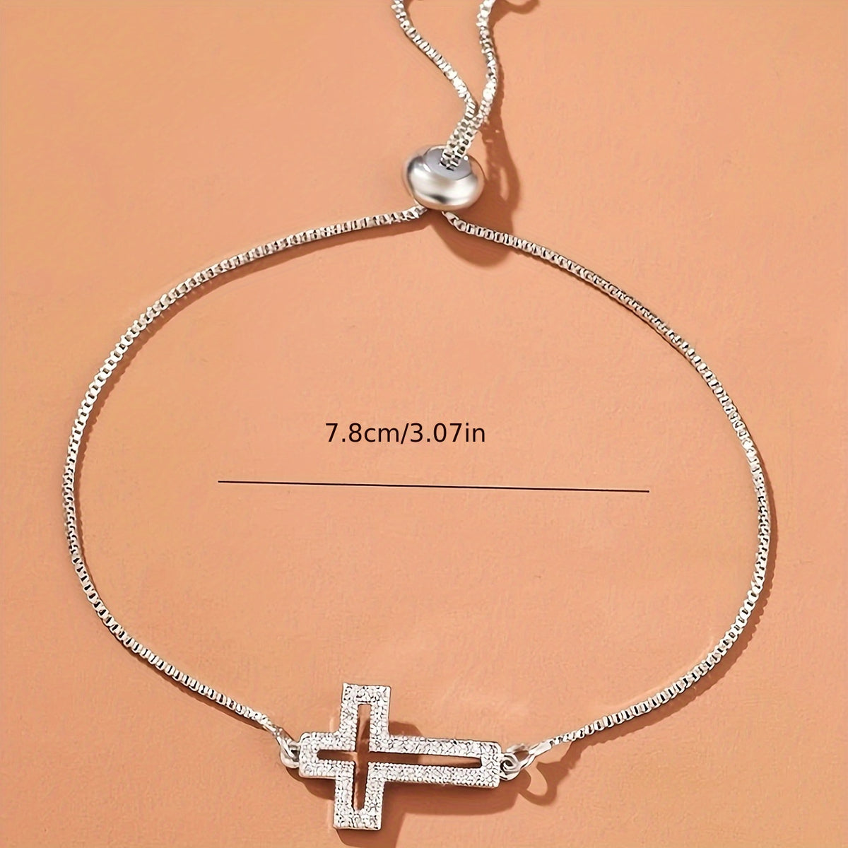 Classic Adjustable Cross Bracelet size guide silver