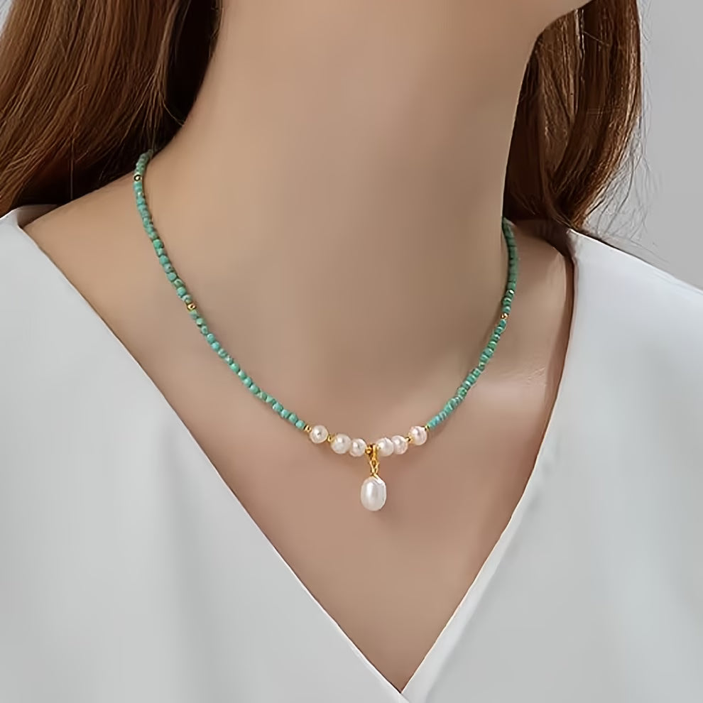 Premium Minimal Turquoise and Pearl Necklace