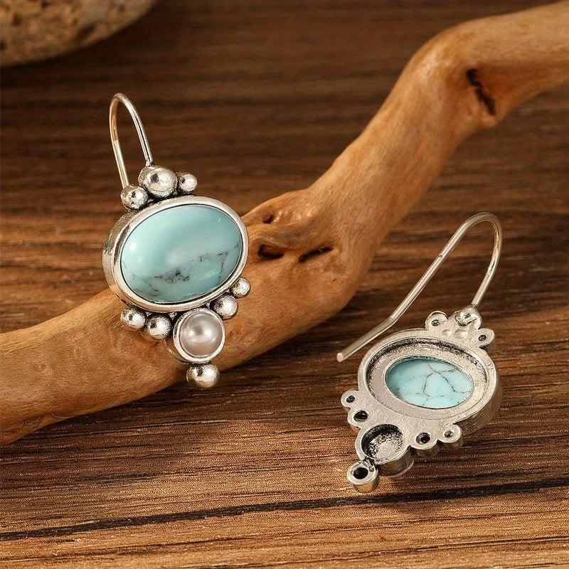 Elegant Turquoise Inlaid Dangle Earrings