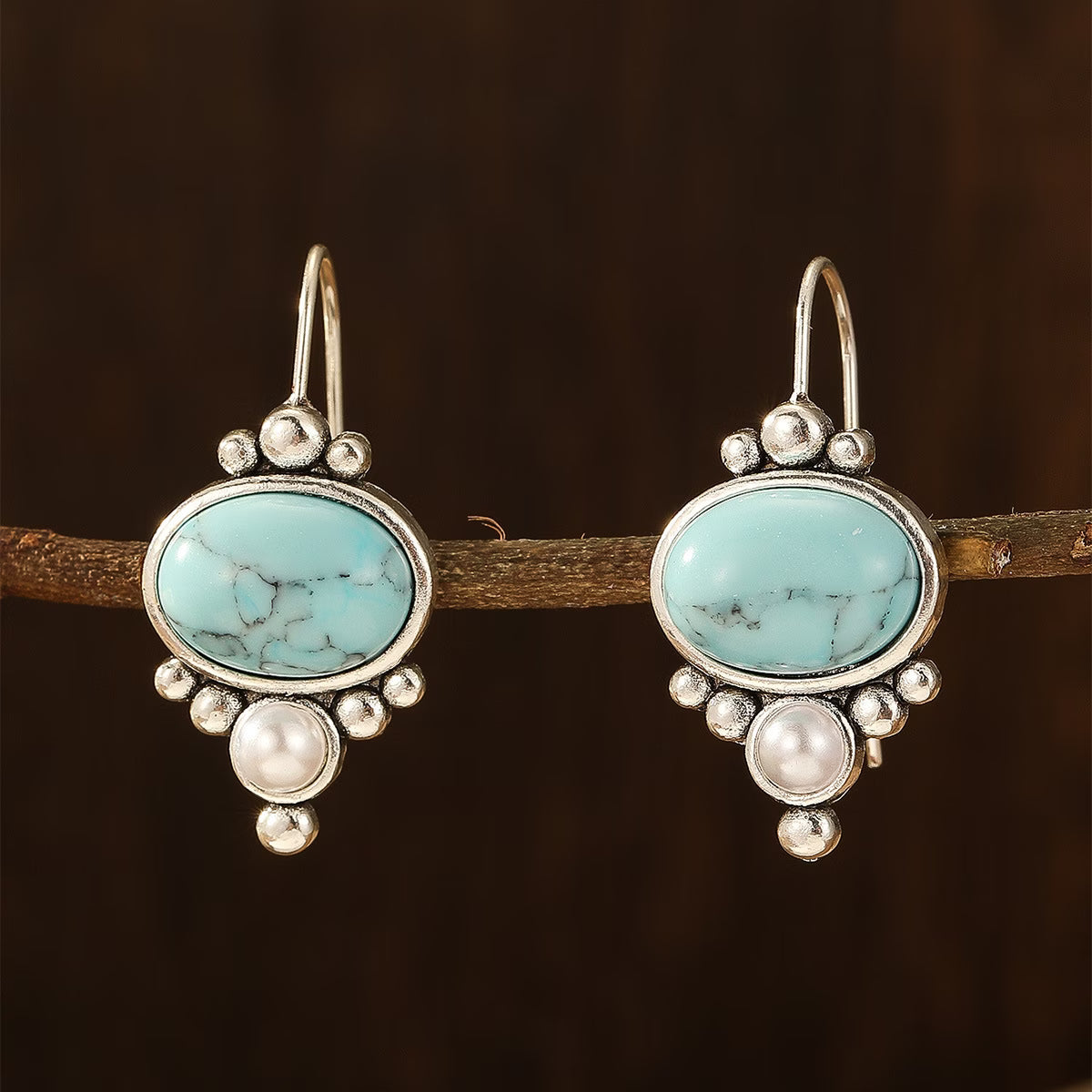 Elegant Turquoise Inlaid Dangle Earrings