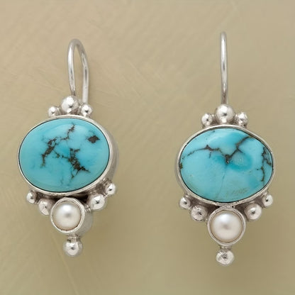 Elegant Turquoise Inlaid Dangle Earrings