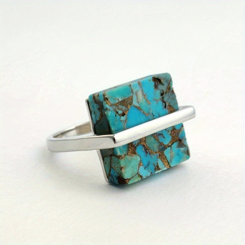Statement Turquoise Square Stone Ring on a white background