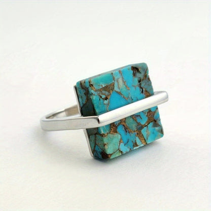 Statement Turquoise Square Stone Ring on a white background