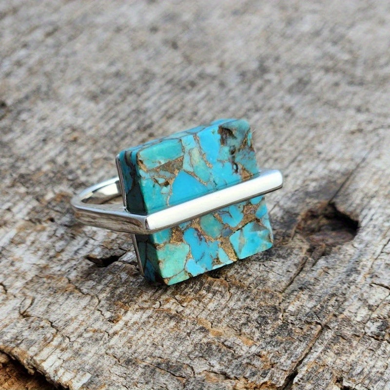 Statement Turquoise Square Stone Ring from the side