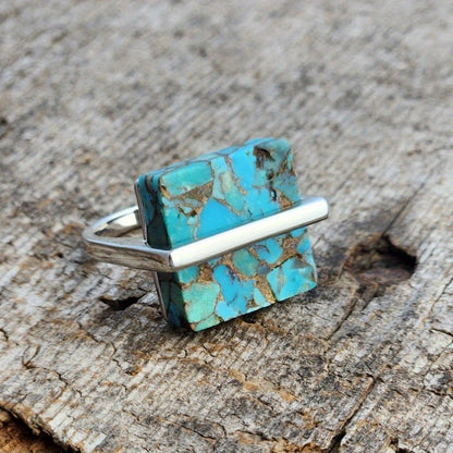 Statement Turquoise Square Stone Ring from the side