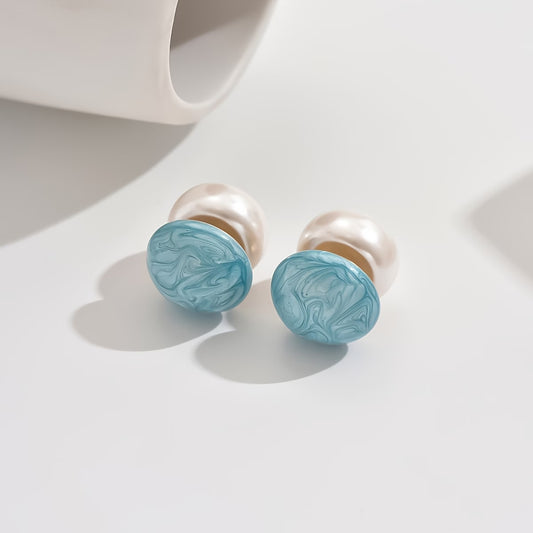 Two in One Pearl Turquoise Stud Earrings
