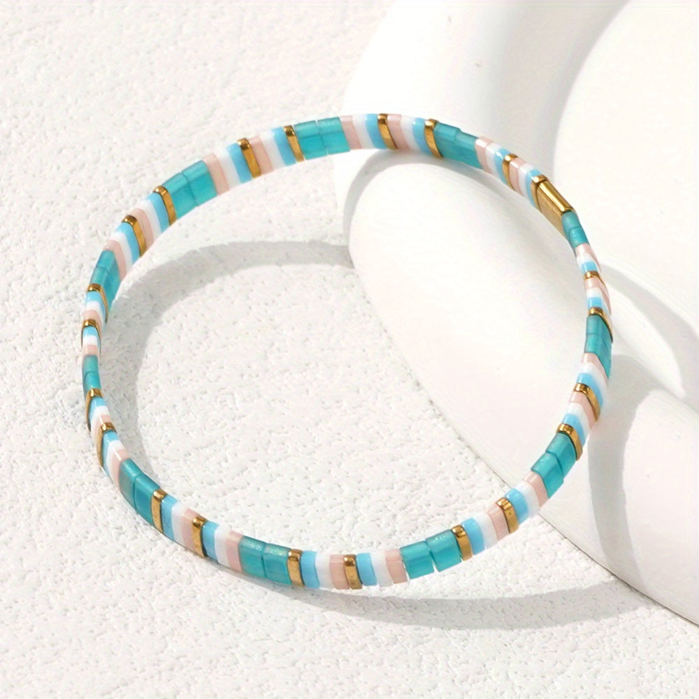 Close-up of the Bohemian Turquoise Tile Bracelet beads