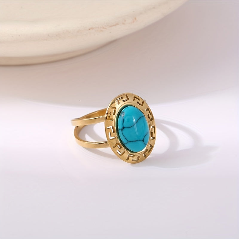 Vintage Turquoise Greek Key Ring in the round shape