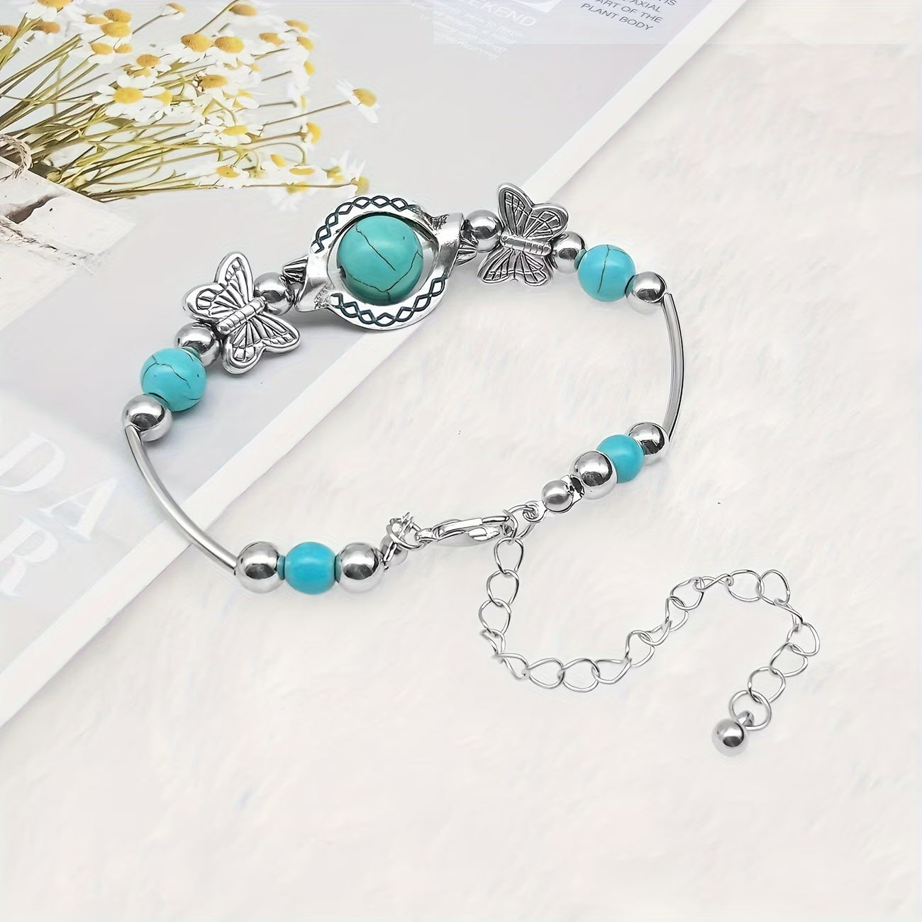 Vintage Silver Turquoise Butterfly Bracelet