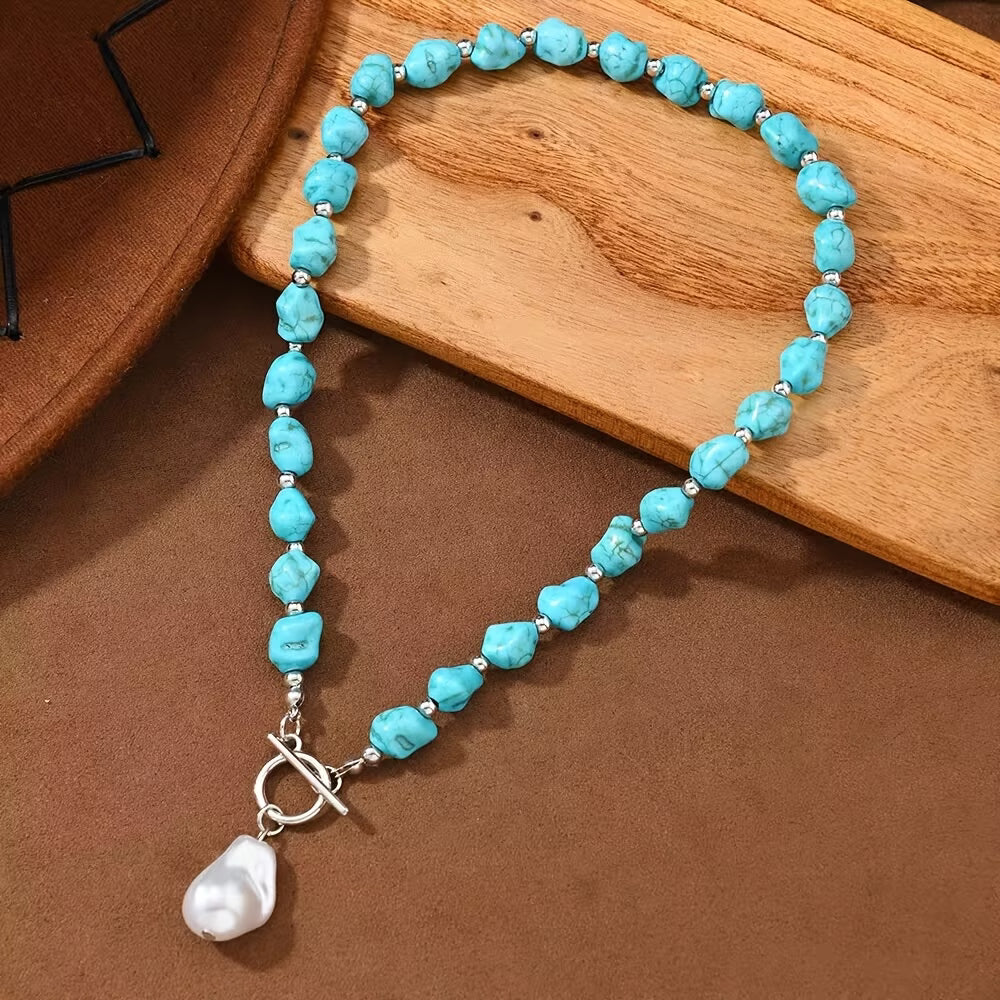 Turquoise & Pearl Silver Necklace