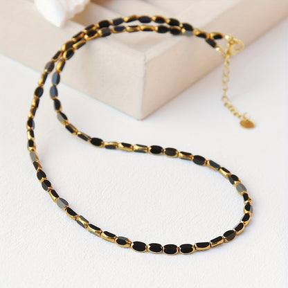 Vintage Iridescent Oval Bead Necklace in black