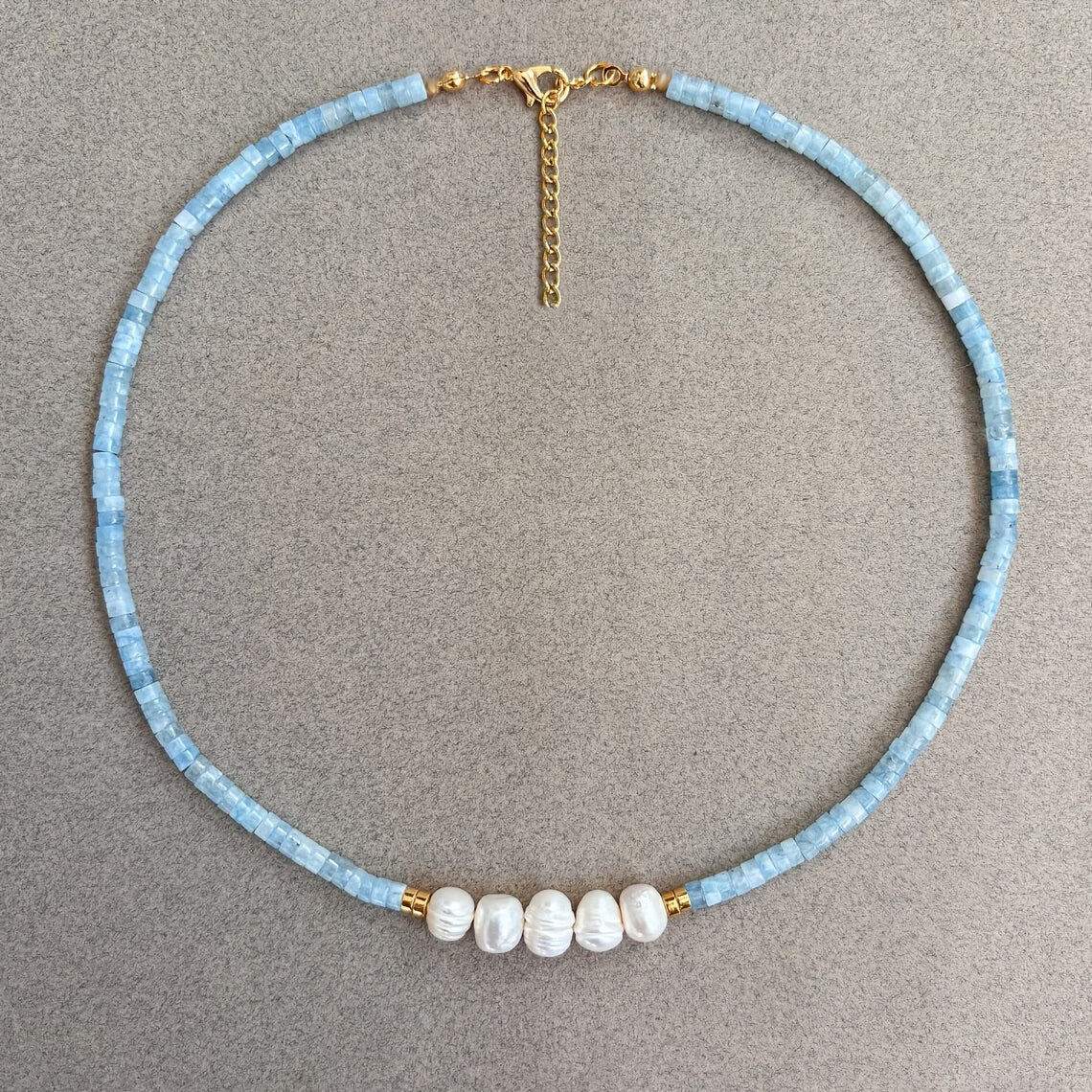 Minimal Aquamarine Turquoise and Pearl Necklace