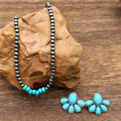 Convertible Turquoise Beaded Necklace & Earrings Set
