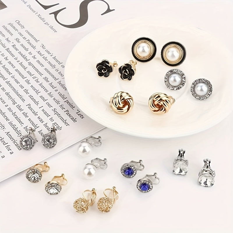 Elegant Pearl Clip Earrings Set of 10
