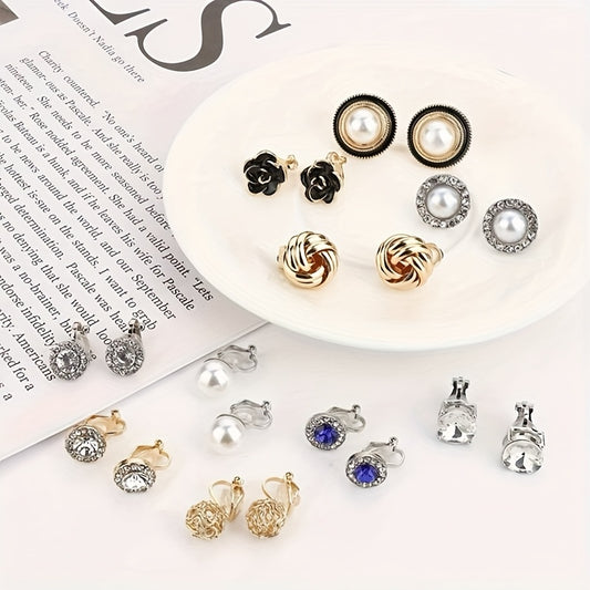 Elegant Pearl Clip Earrings Set of 10
